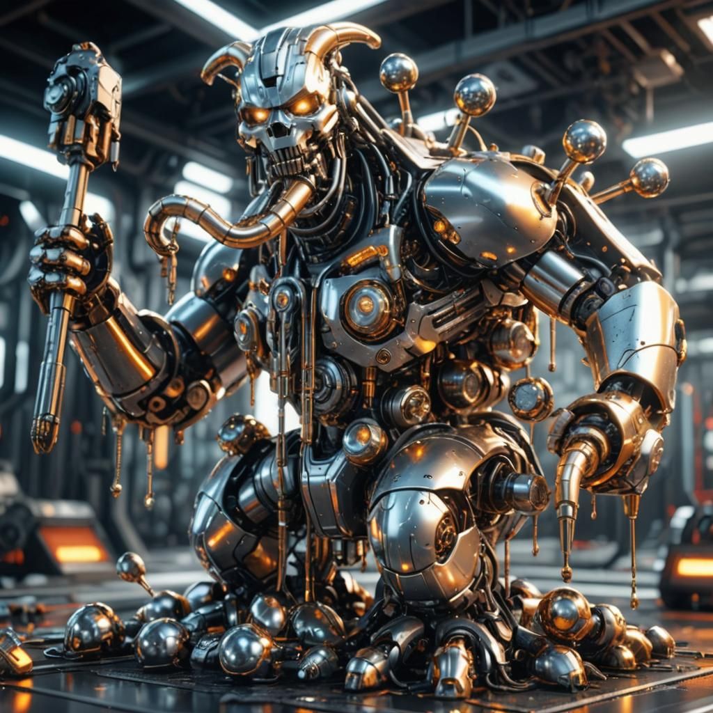Futuristic Mecha Figure in Sci-Fi Setting