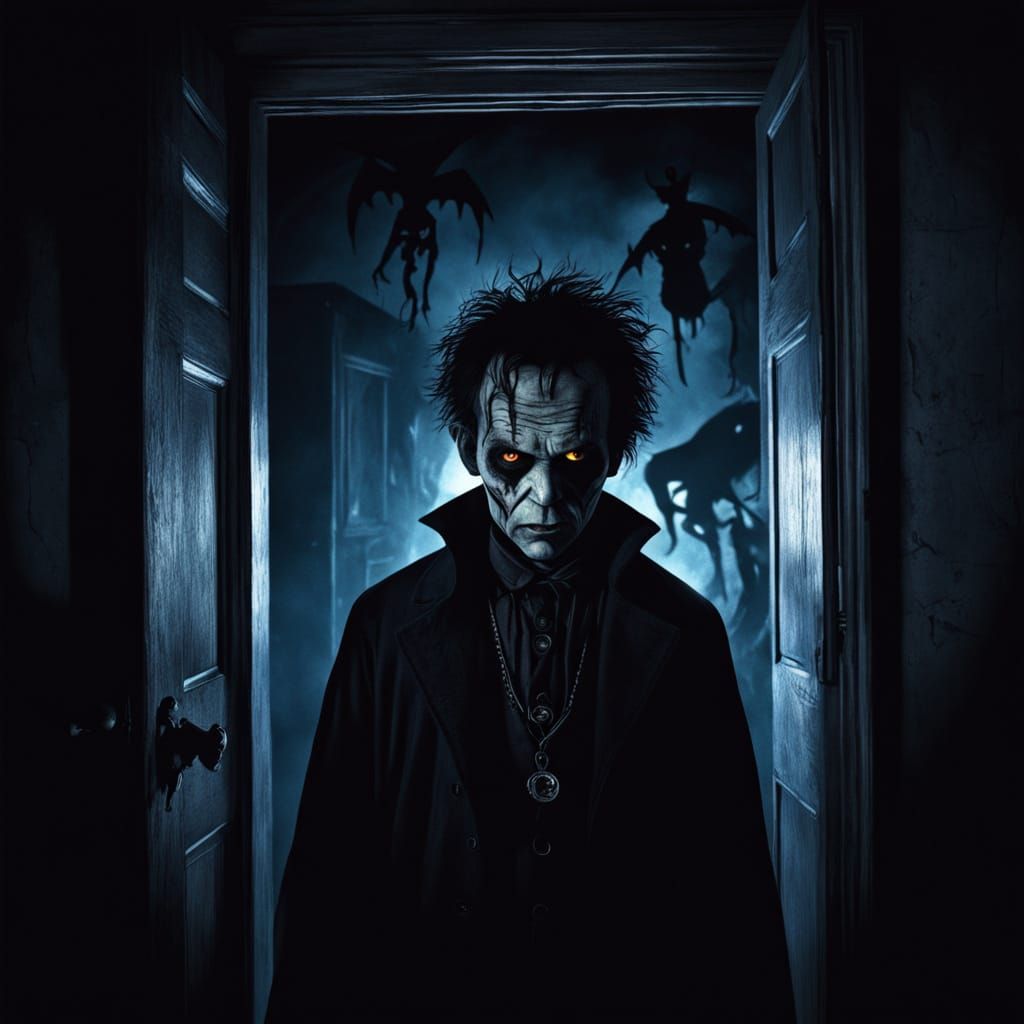 Dark Fantasy Boogeyman Silhouette in Child's Closet