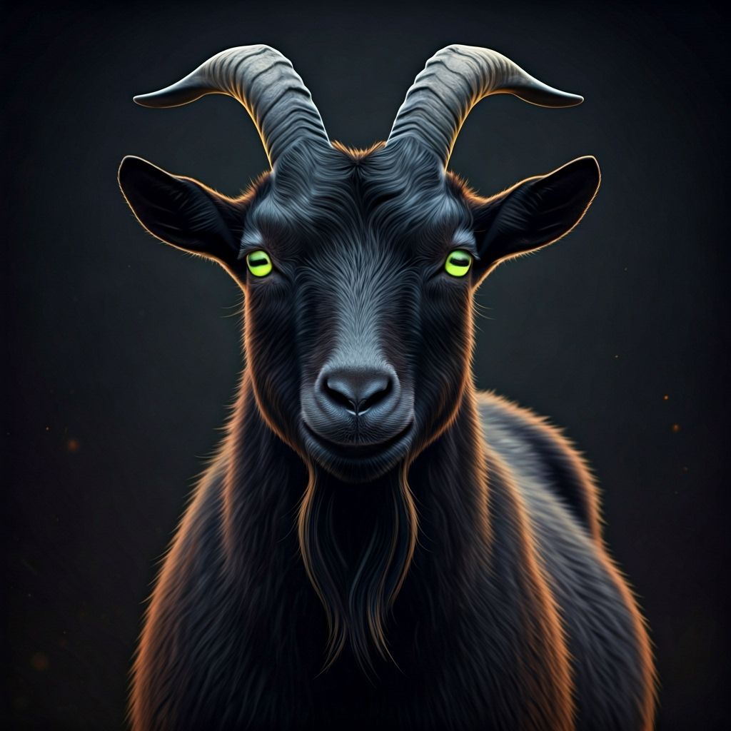 Black Goat Named Shadow with Glowing Eyes