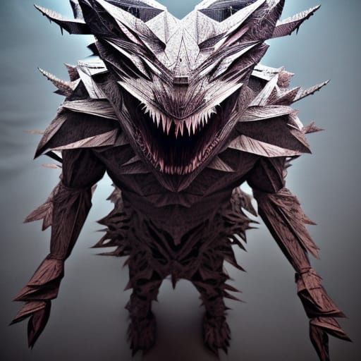Terrifying Origami Monster: Digital Illustration