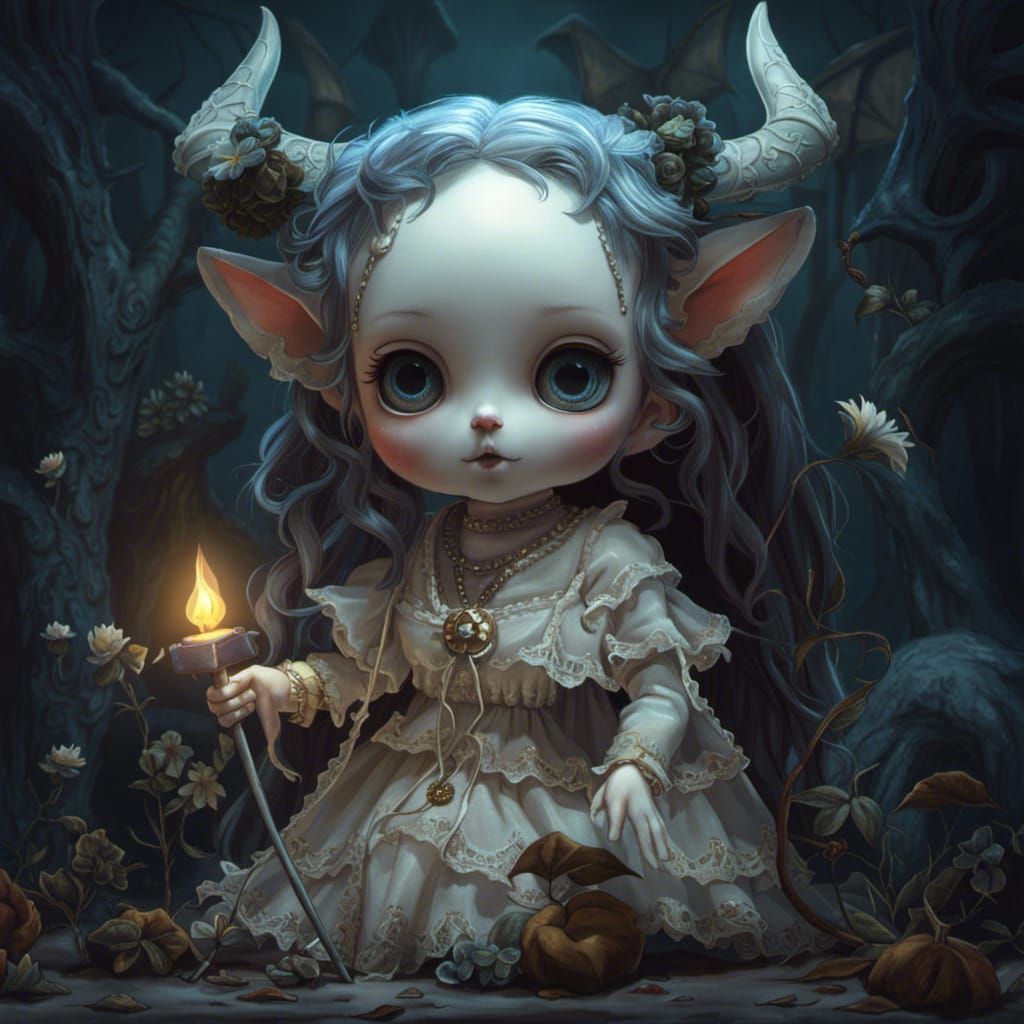 Haunted Doll in Devilcore Anime Style