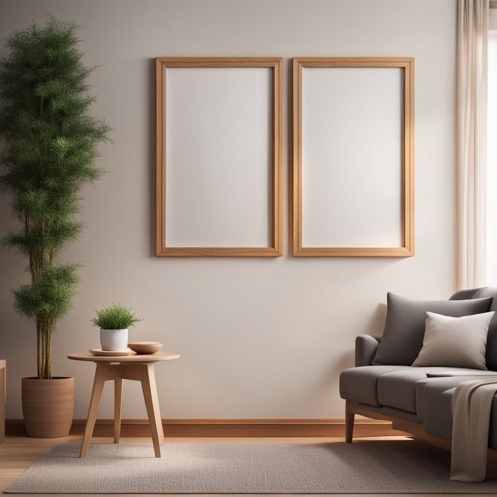 Wooden Frame Mockup in Cosy Living Room
