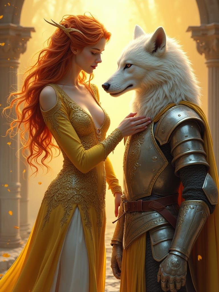 Golden Dragoness in Regal Knightly Courtship