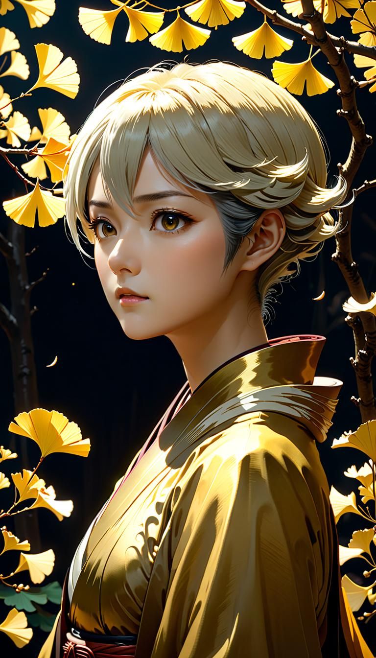 Cinematic Ginkgo Character in Baroque Art Nouveau Style