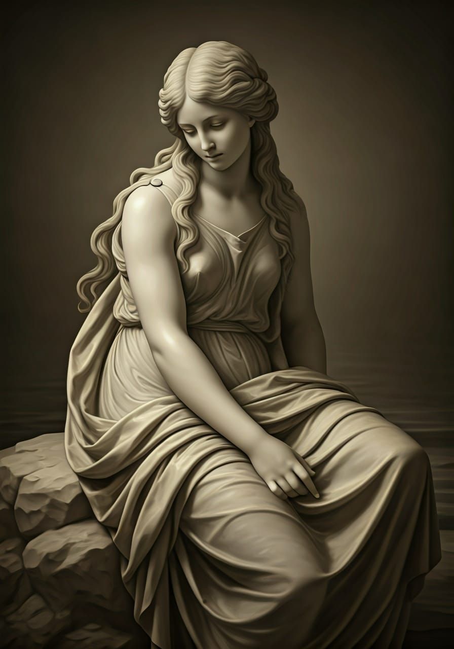 Classical Marble Statue of Contemplative Woman