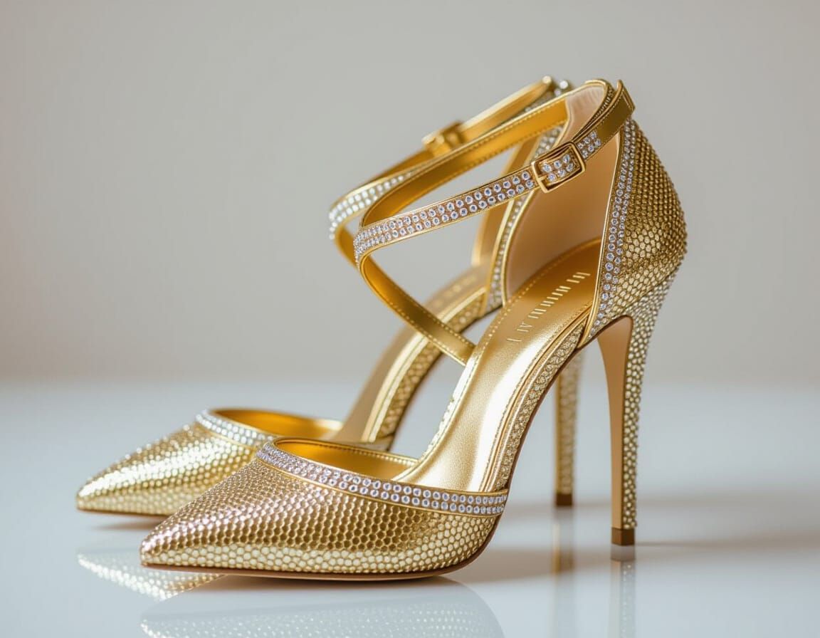 Elegant Golden High-Heeled Shoes in Glamorous Fashion Style