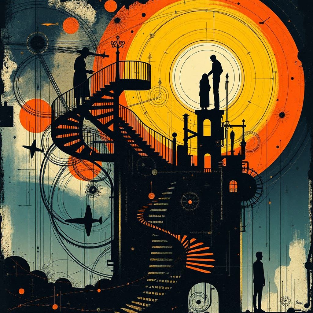 Abstract Expressionist Composition with Surreal Elements