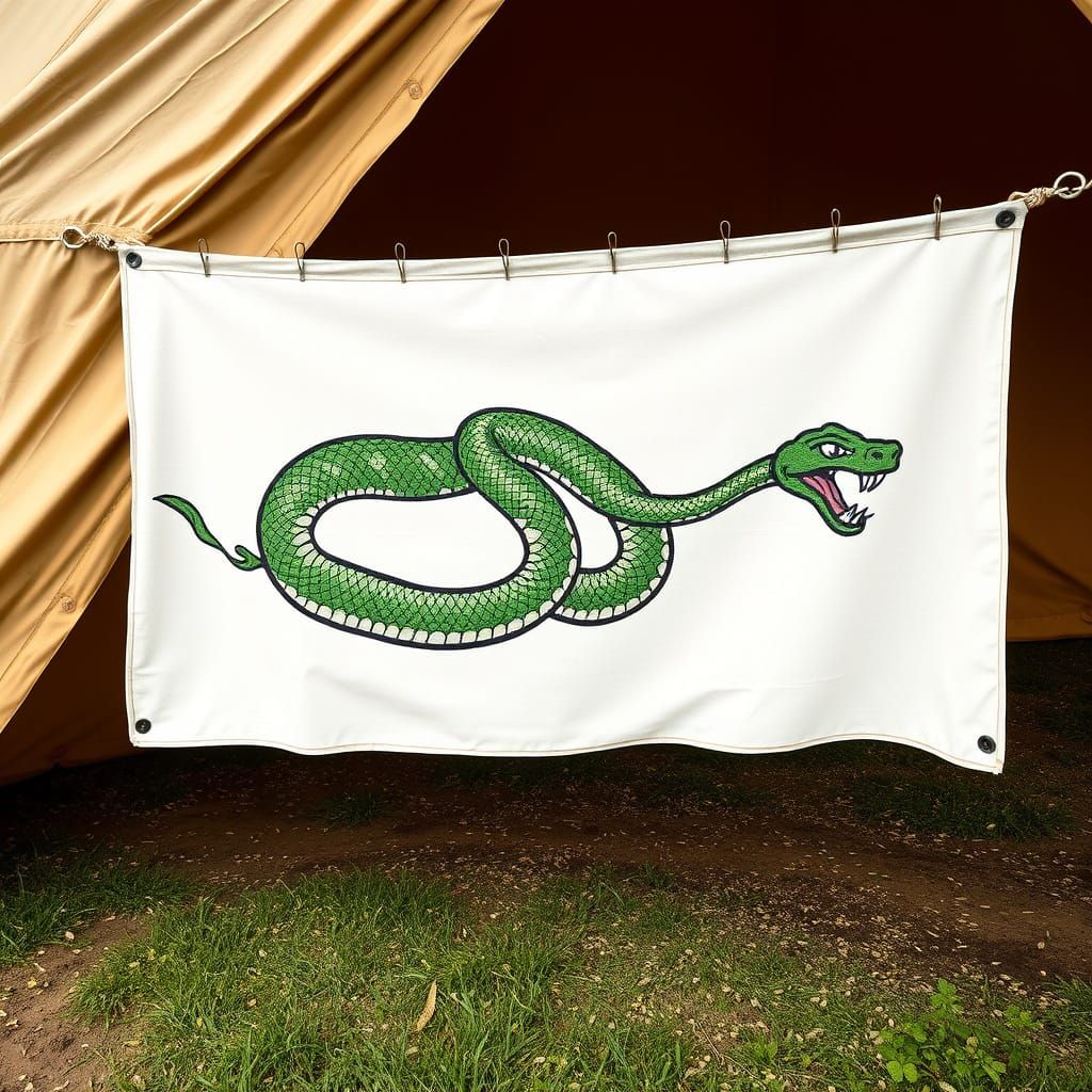 Medieval Banner with Green Snake Embroidery