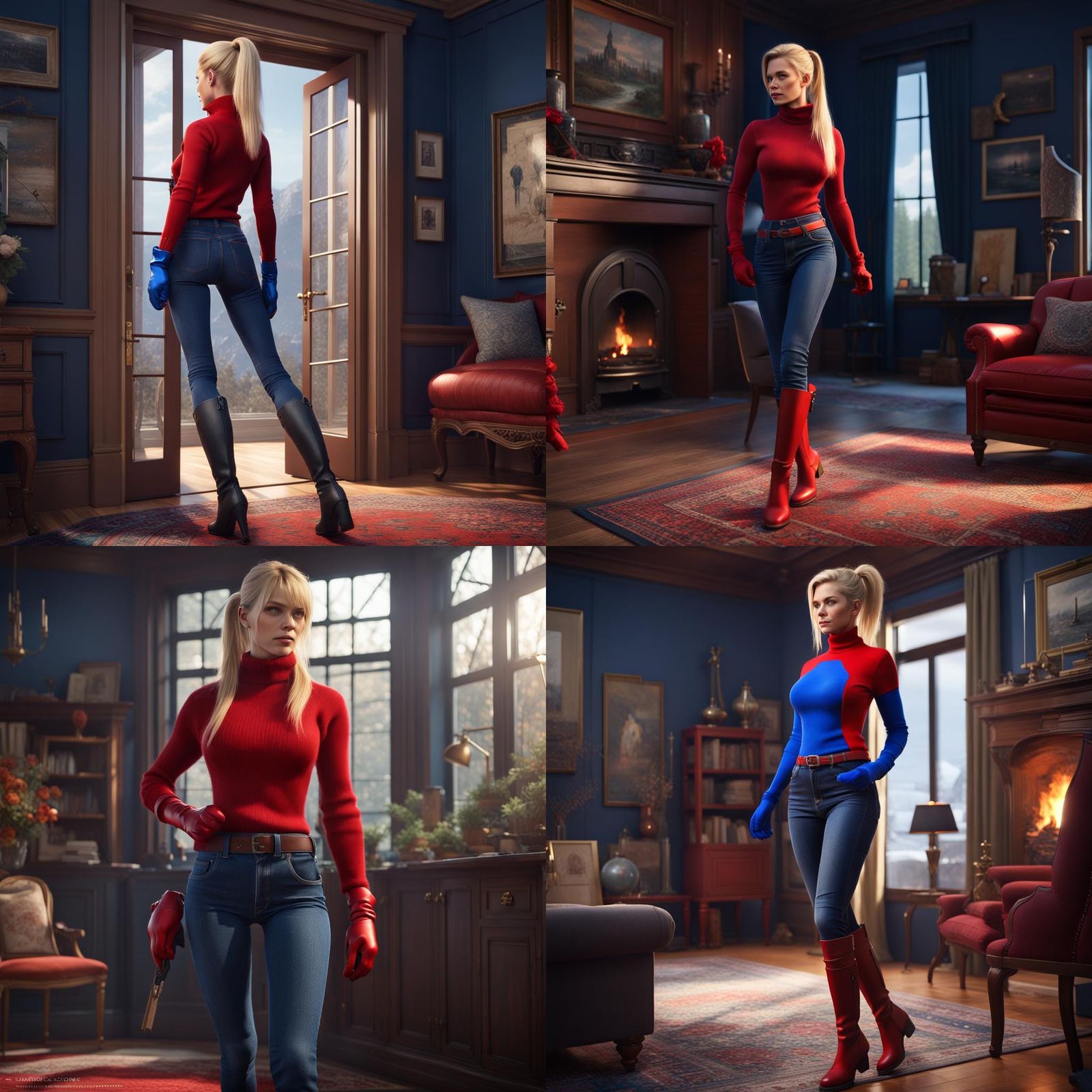 Woman in Turtleneck and Jeans: Detailed Matte Painting