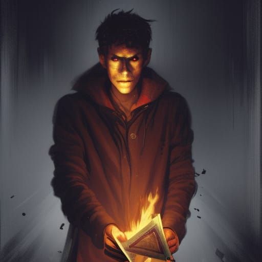 Homeless Man Battles Demons with Fiery Cards