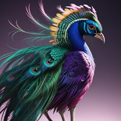 Peacock Haired Woman in Digital Oil Painting Style