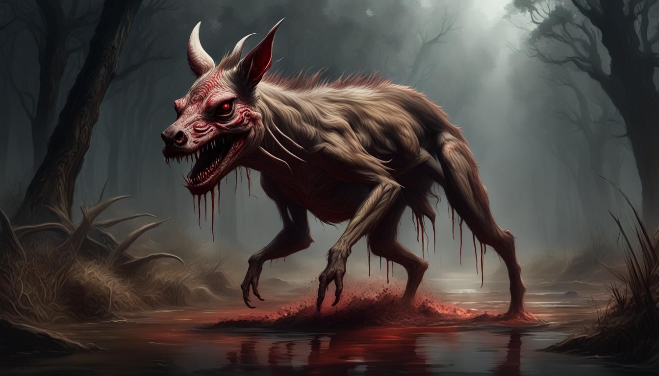 Hyperdetailed Chupacabra in Dark Fantasy Style