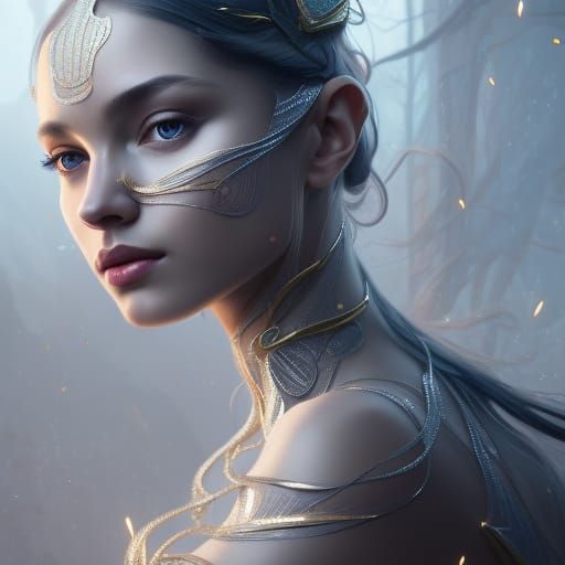 Elegant Woman with Silver Crown: Digital Art