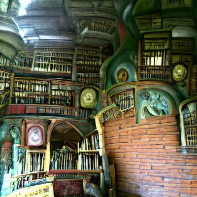 Enchanting Old Library Interior with Magical Lighting
