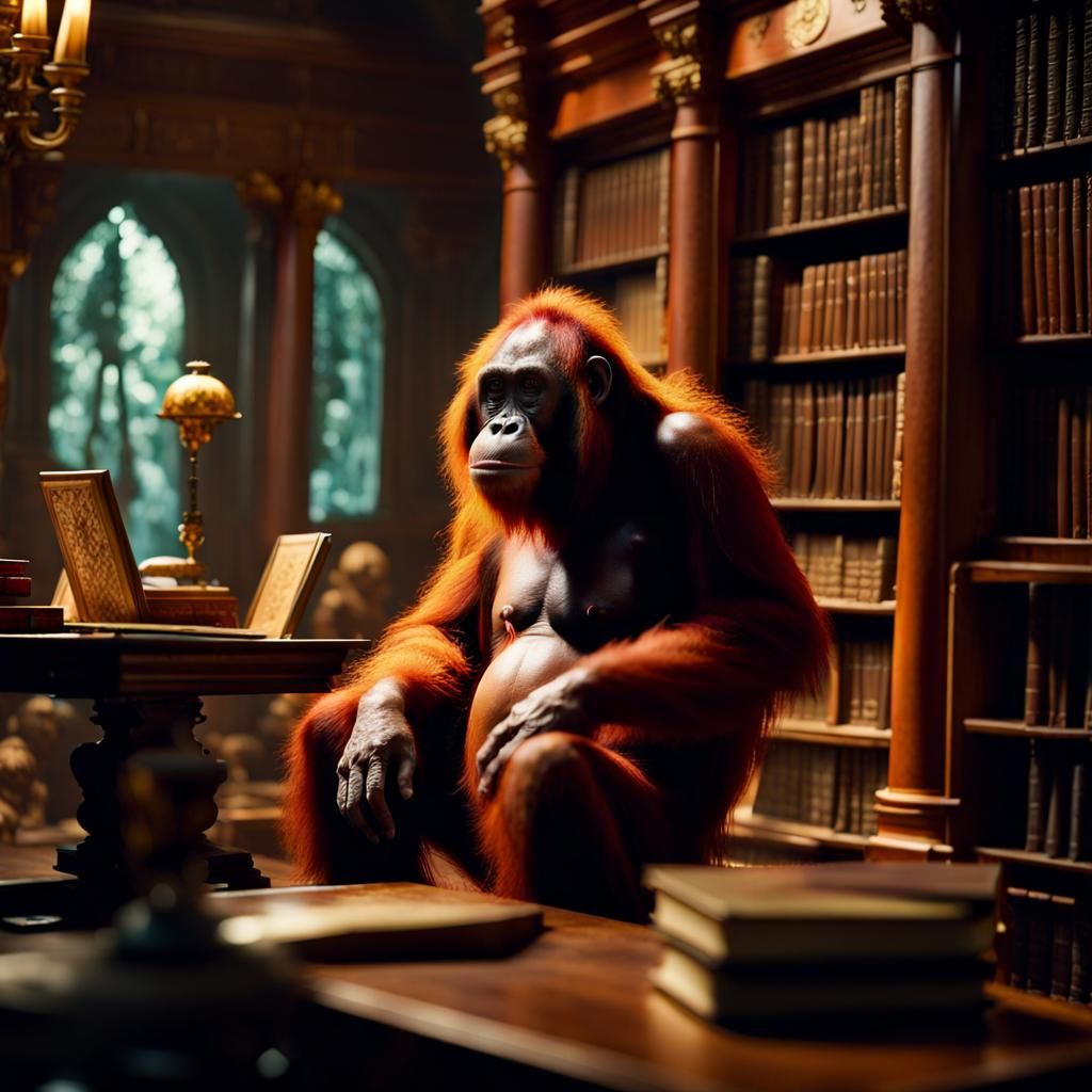 Orangutan in an Infinite Enchanted Library