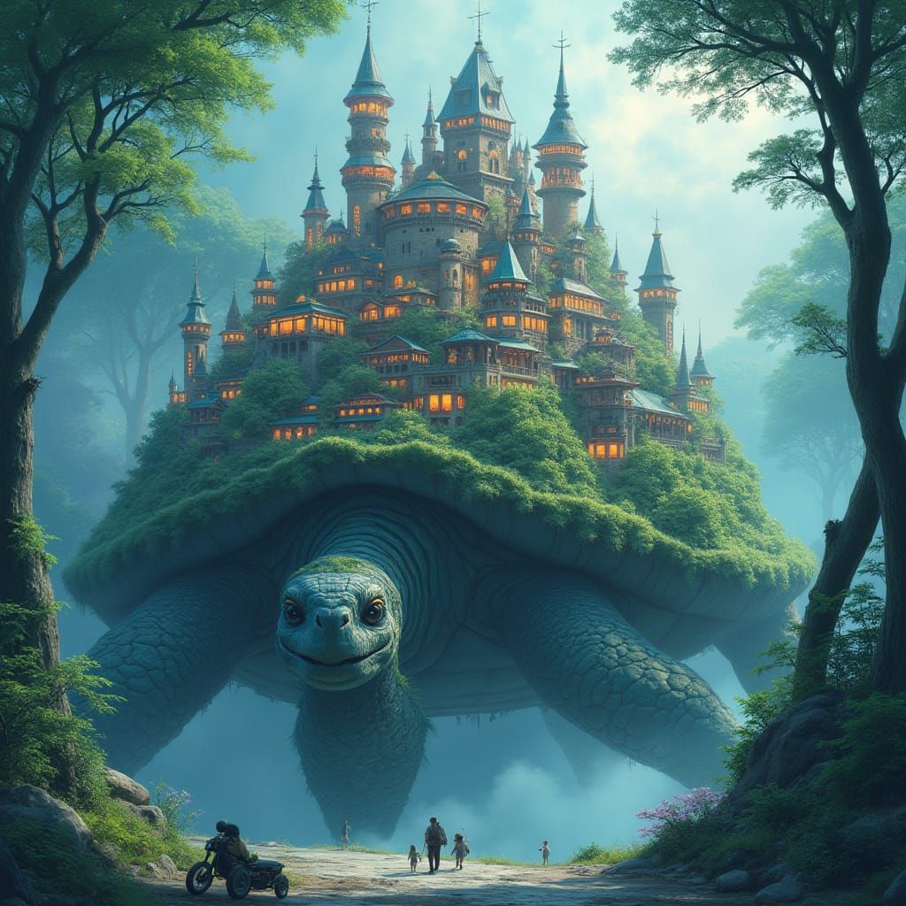 Anime City on a Majestic Tortoise