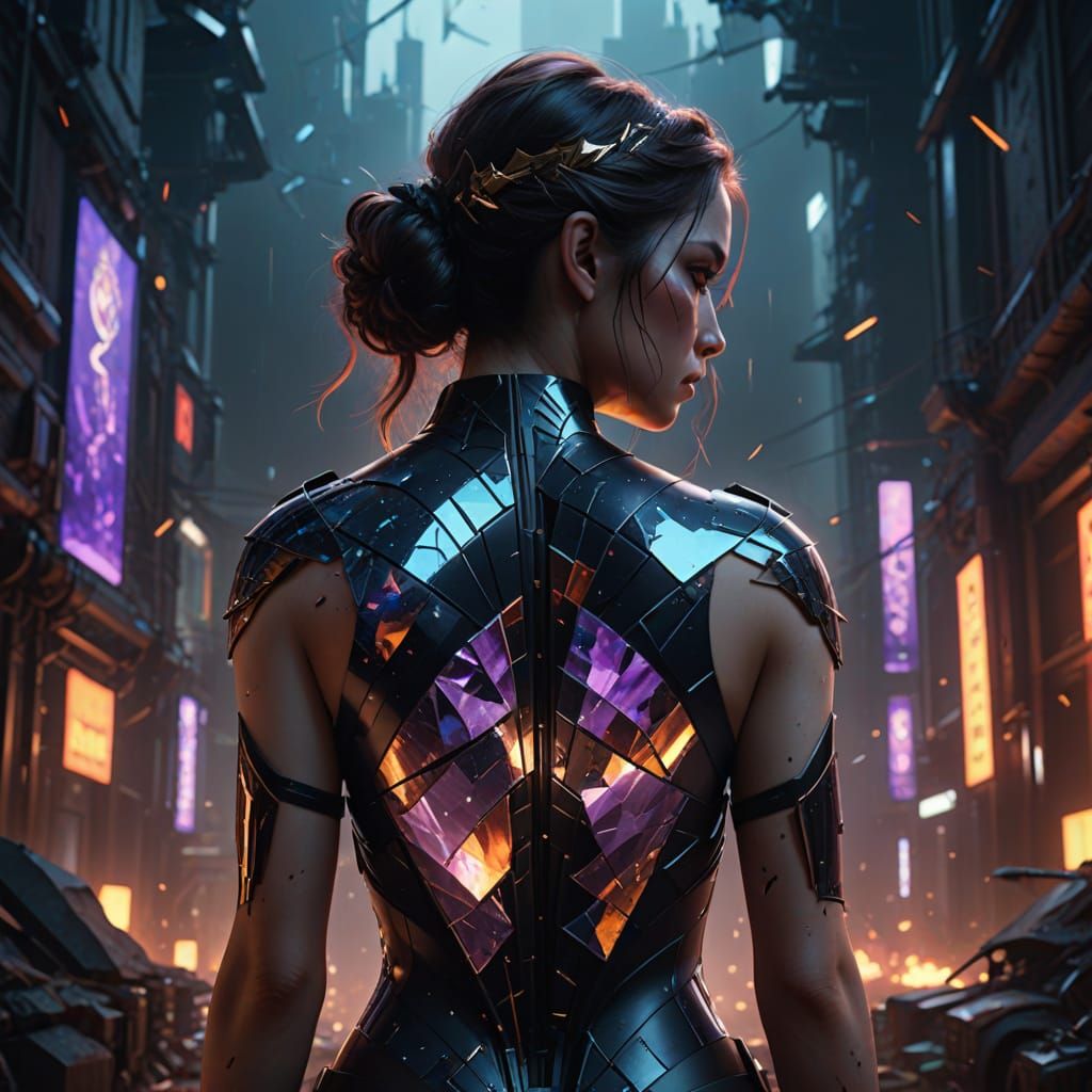 Ethereal Woman with Shattered Mirror Tattoo in Dark, Mystica...