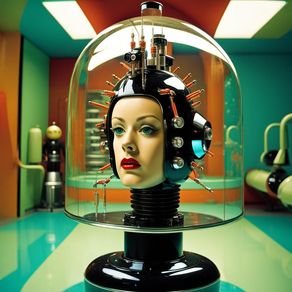 Retro-Futuristic Robot and 1950s Model in Sci-Fi Style