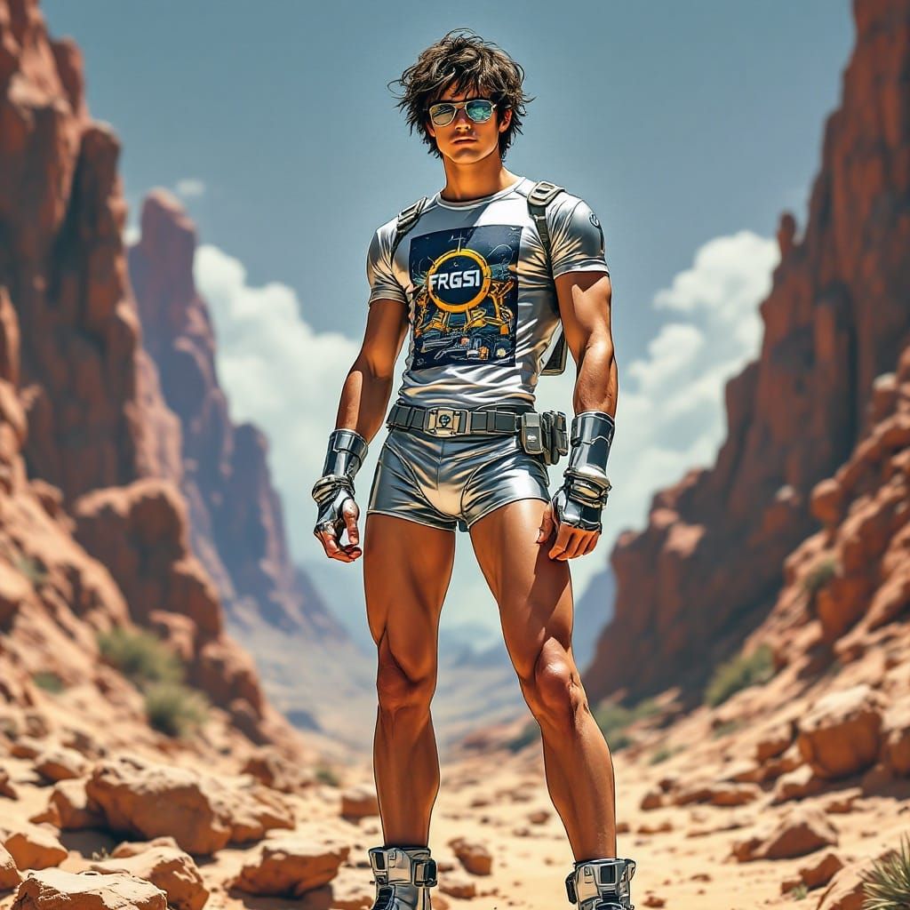 Retro Sci-Fi Hero on Alien Planet in Comic Style