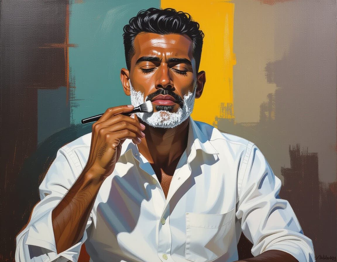 Man Shaving with Feet: Photorealistic Art