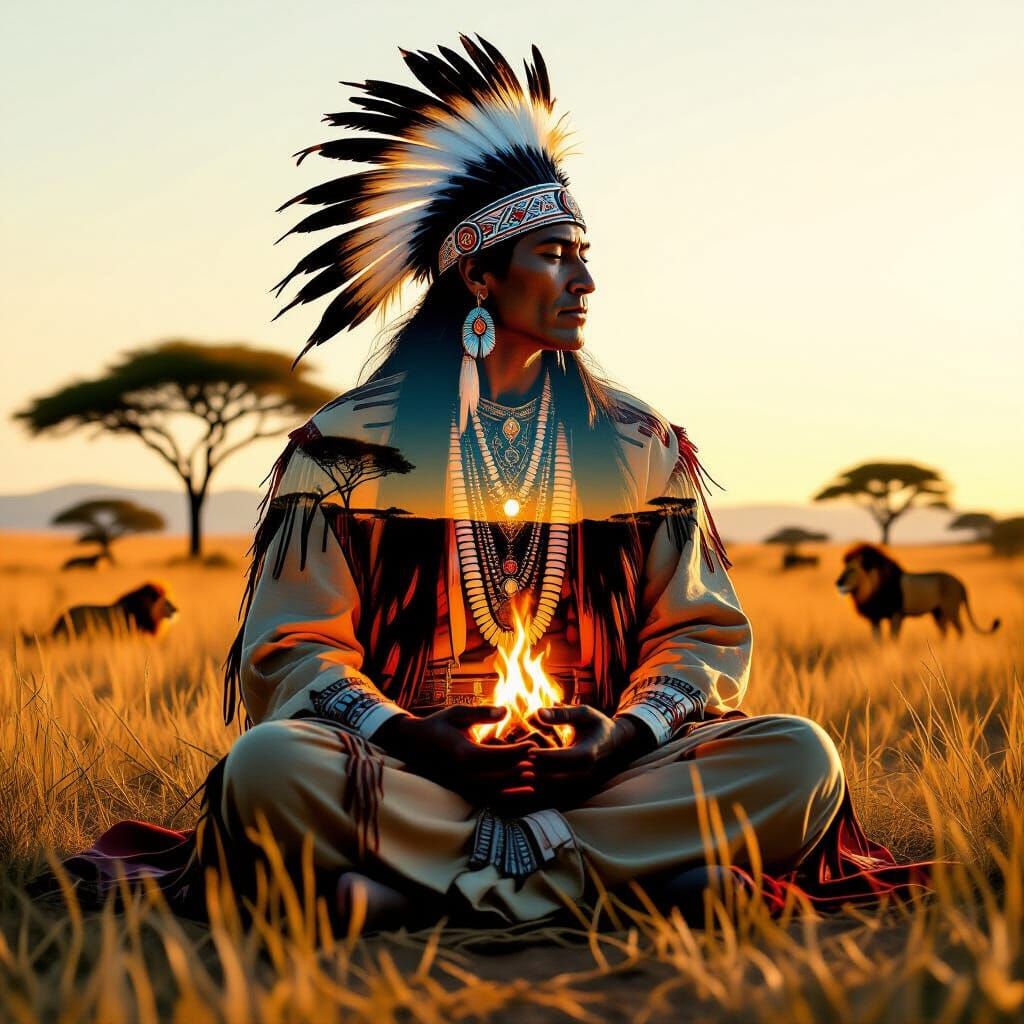 Native American Chief in African Attire Meditation