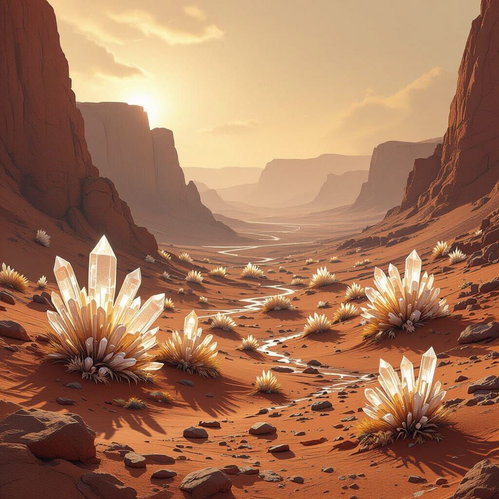 Martian Oasis with Crystalline Flora: Concept Art