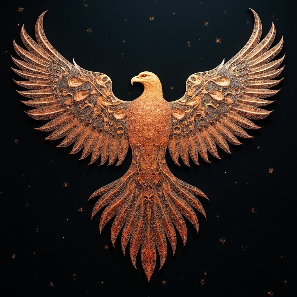 Eagle Formed by Iridescent Copper Fractals