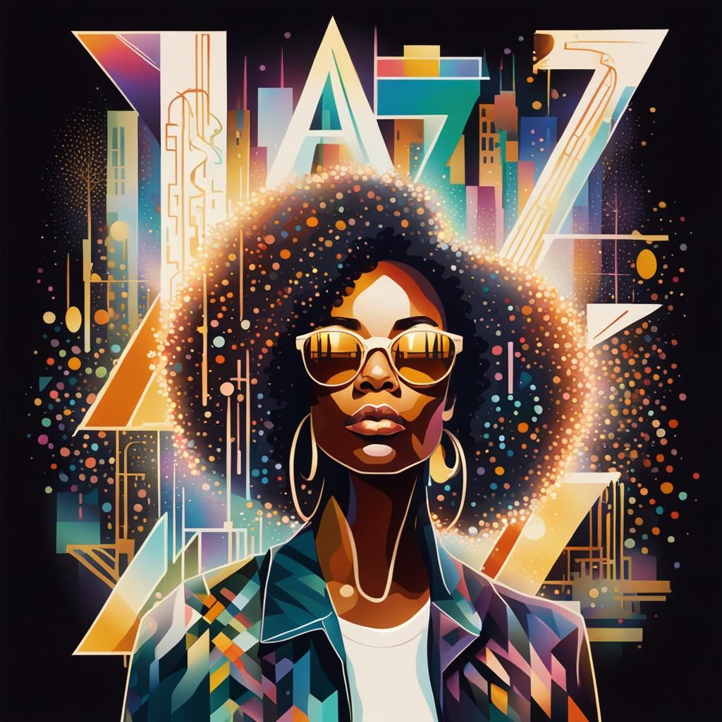 Jazz Portrait with Abstract Cityscape in Pop Art Style