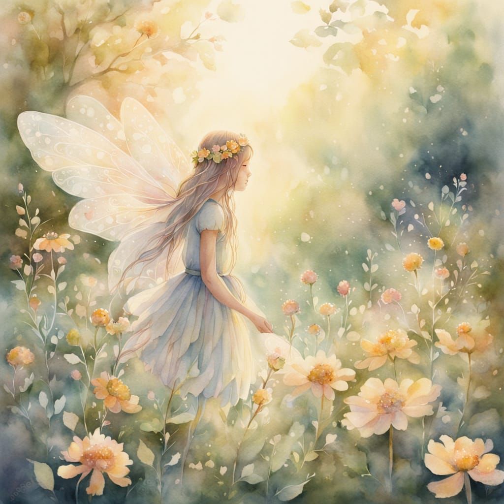 Flower Fairy in Garden: Watercolour Folk Art