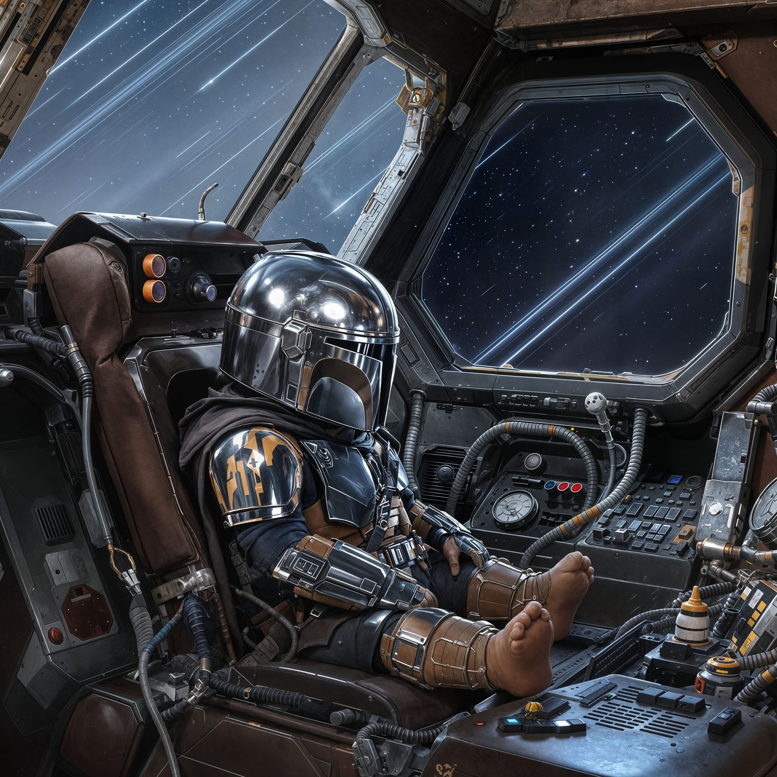 Cute Baby Mandalorian in Space