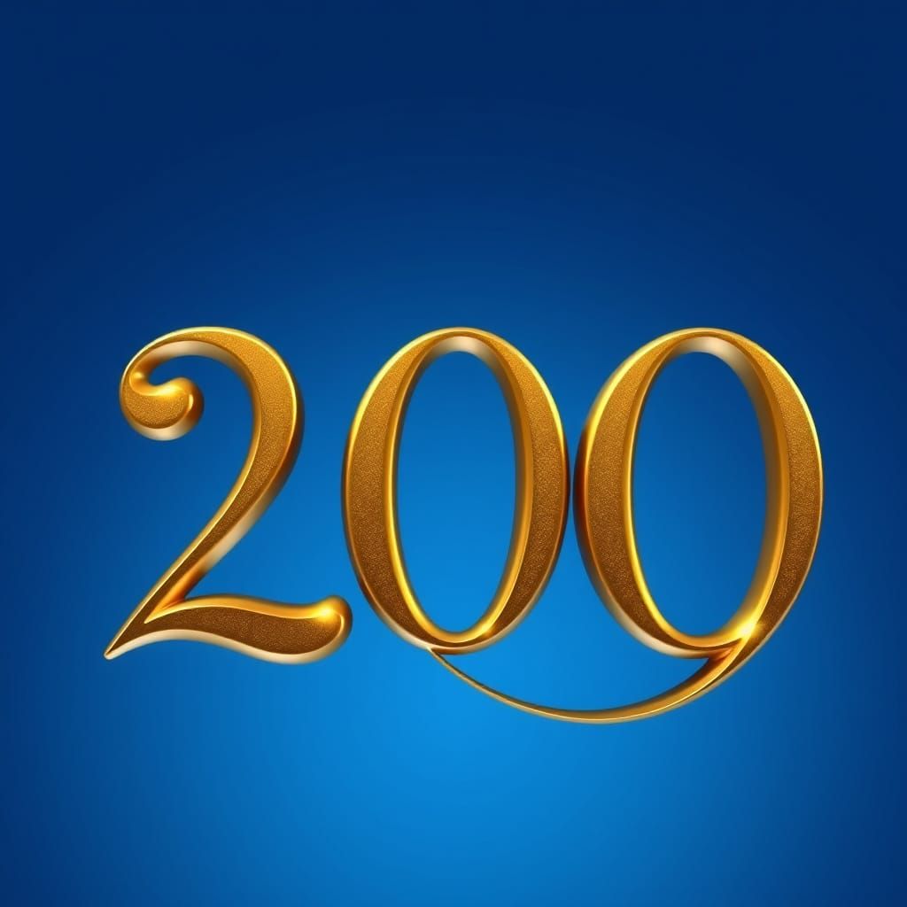 Golden Numeral 200 on Deep Blue Background