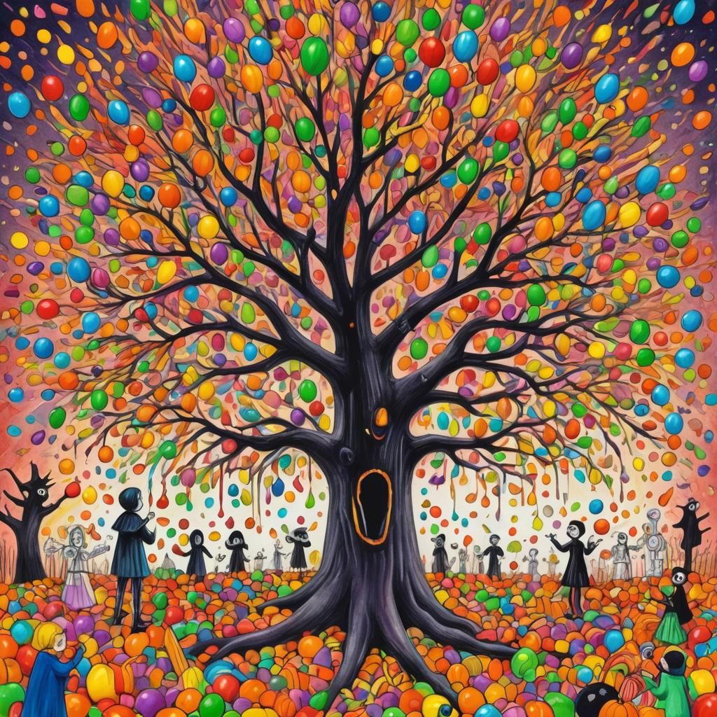 Surreal Halloween Candy Tree in Rayograph Style