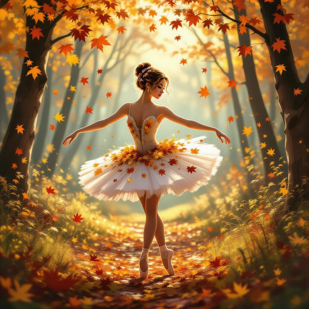 Ethereal Ballerina in Enchanted Autumn Forest