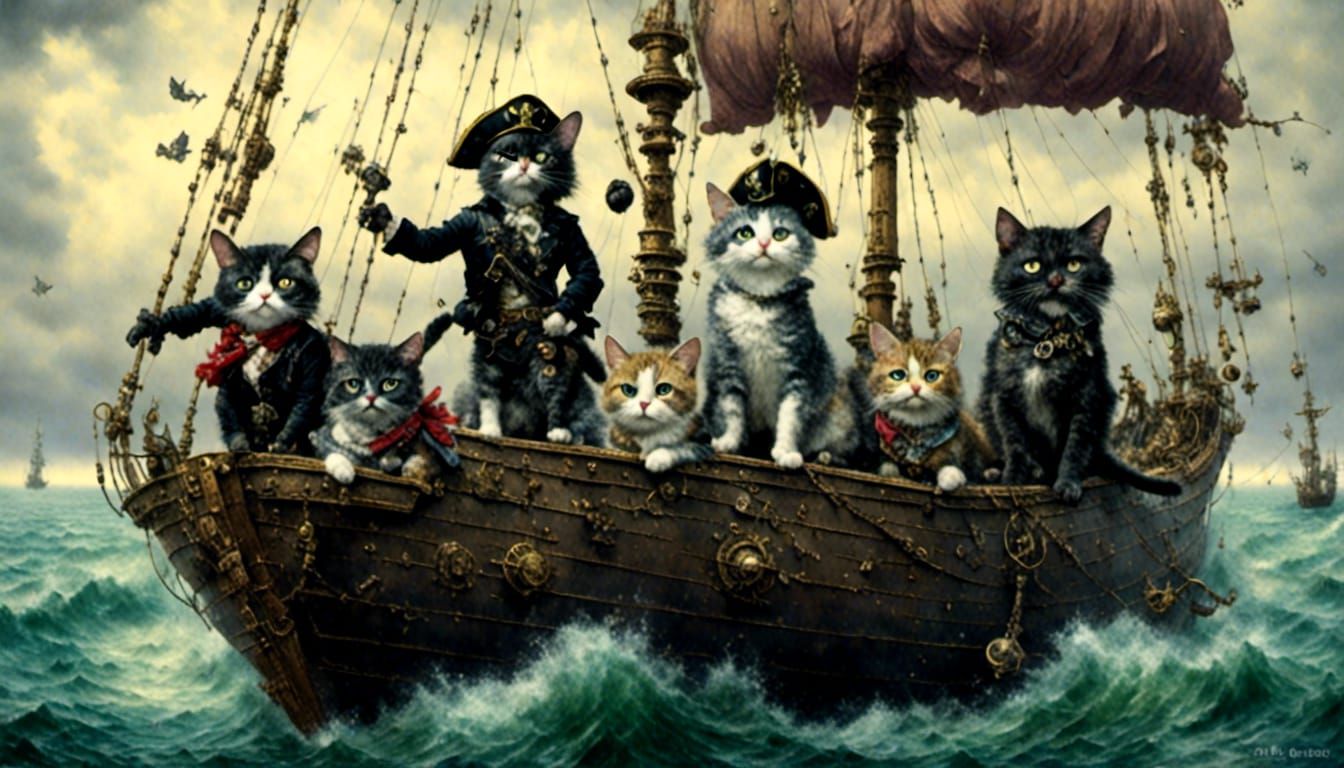 Cute Pirate Cats Sailing the High Seas