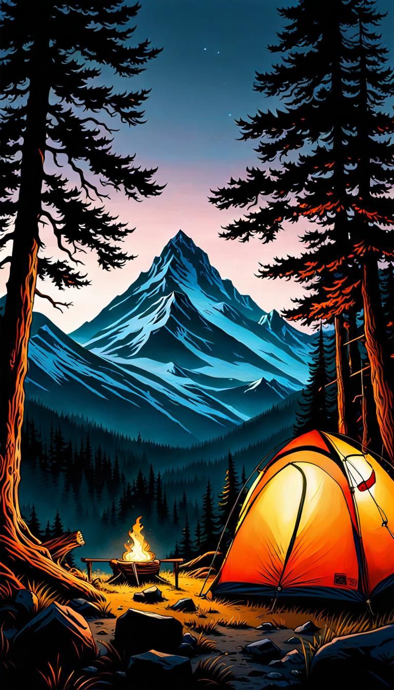 Autumn Camping Scene in Impressionist Style