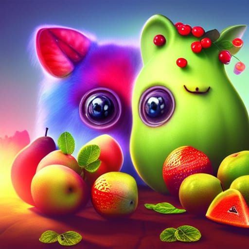Fruit Animals in Fantasy Auroracore Style