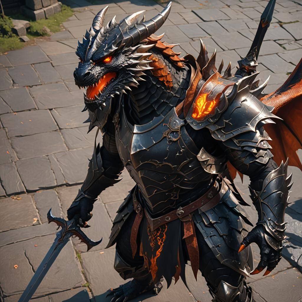 Powerful Black Scaled Dragonborn Warrior in 3D Anime Art