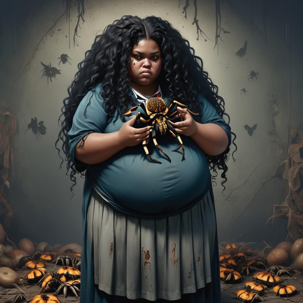 Sad Schoolgirl with Dead Tarantula: Detailed Matte Painting