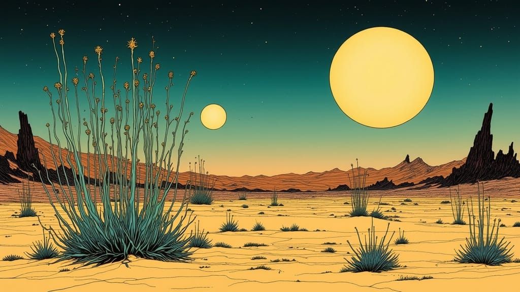 Surreal Desert Alien Flora in Moebius Style