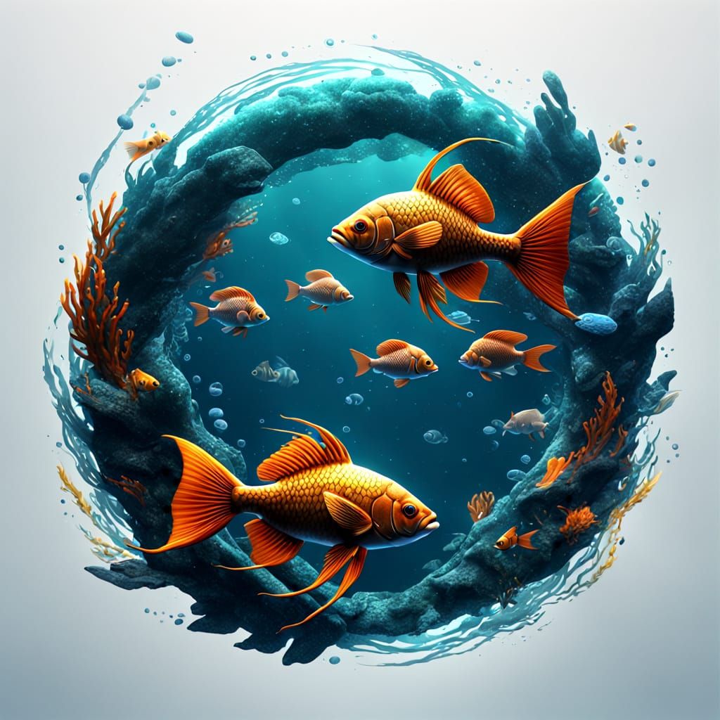 Two Veiltail Fish Dancing in Vibrant Circles