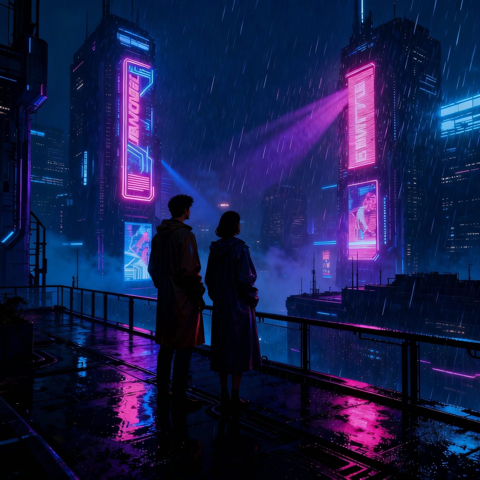 Dystopian Future Cityscape at Night in Blade Runner Style