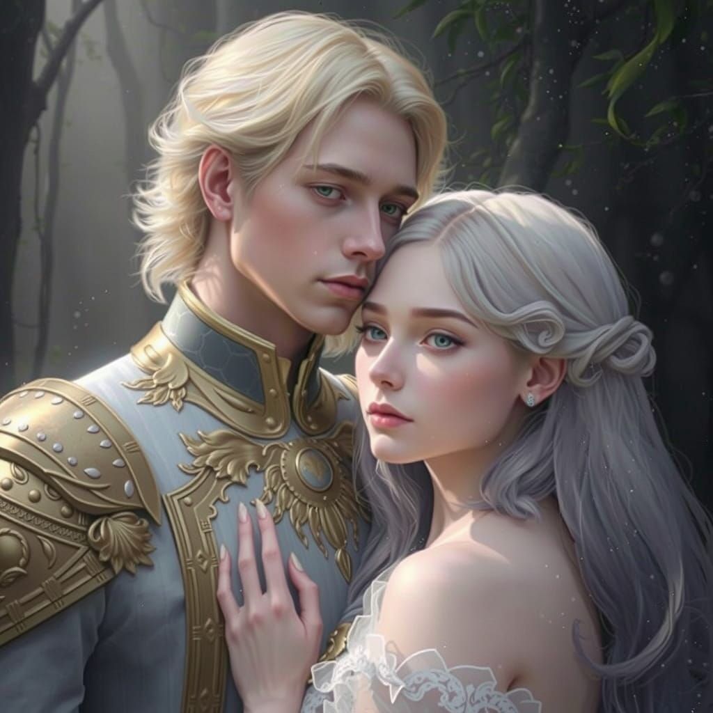 Ethereal Couple in Lush Environment, Photorealistic Style