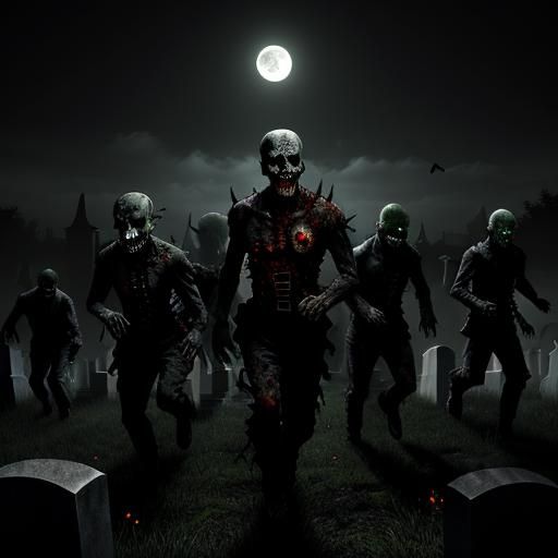 Zombies Emerge from Graves at Night