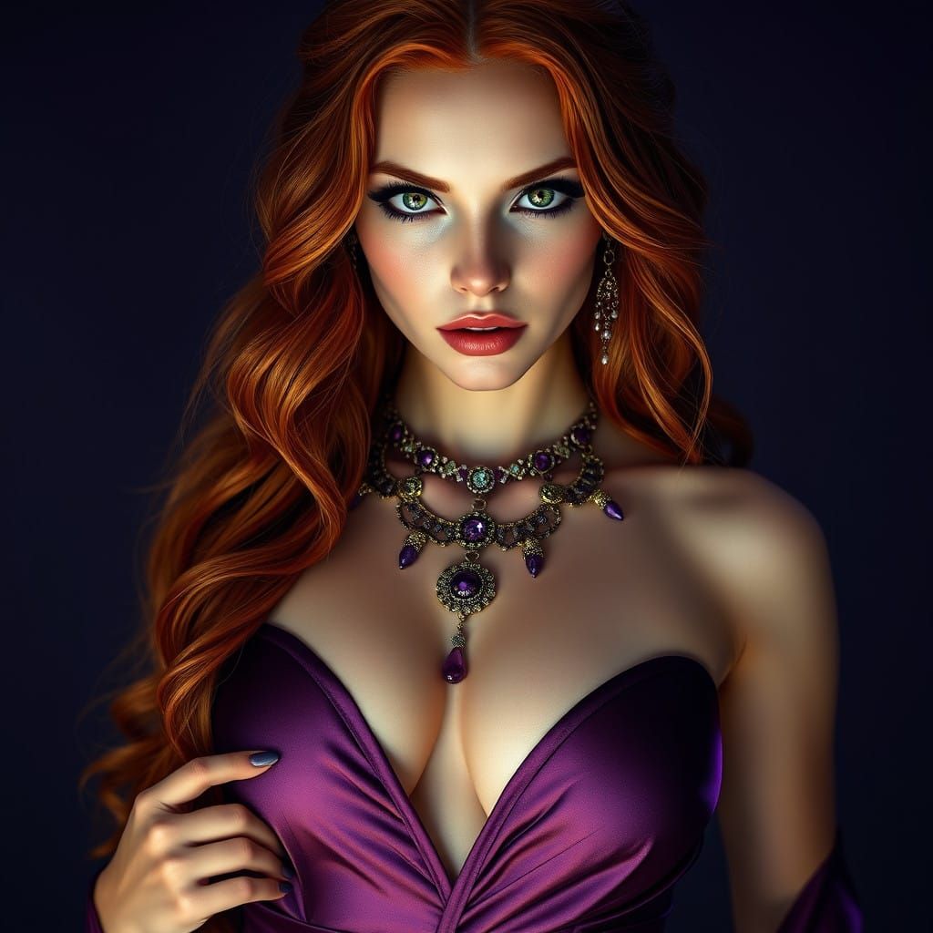 Surreal Portrait of a Woman with Green Eyes and Red Hair, in...