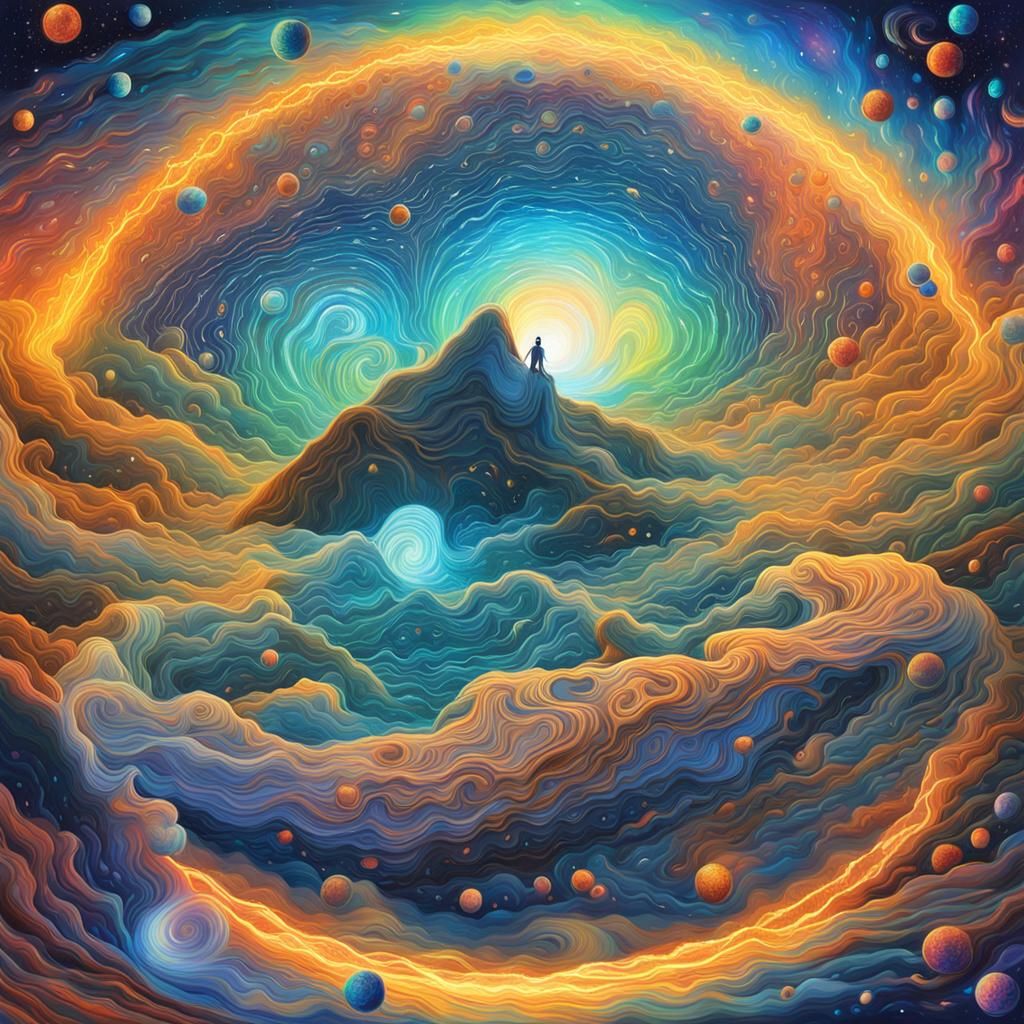 Holographic Cosmic Illustration in Pablo Amaringo Style