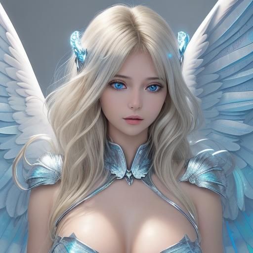 Woman with Iridescent Angel Wings, Detailed Portrait