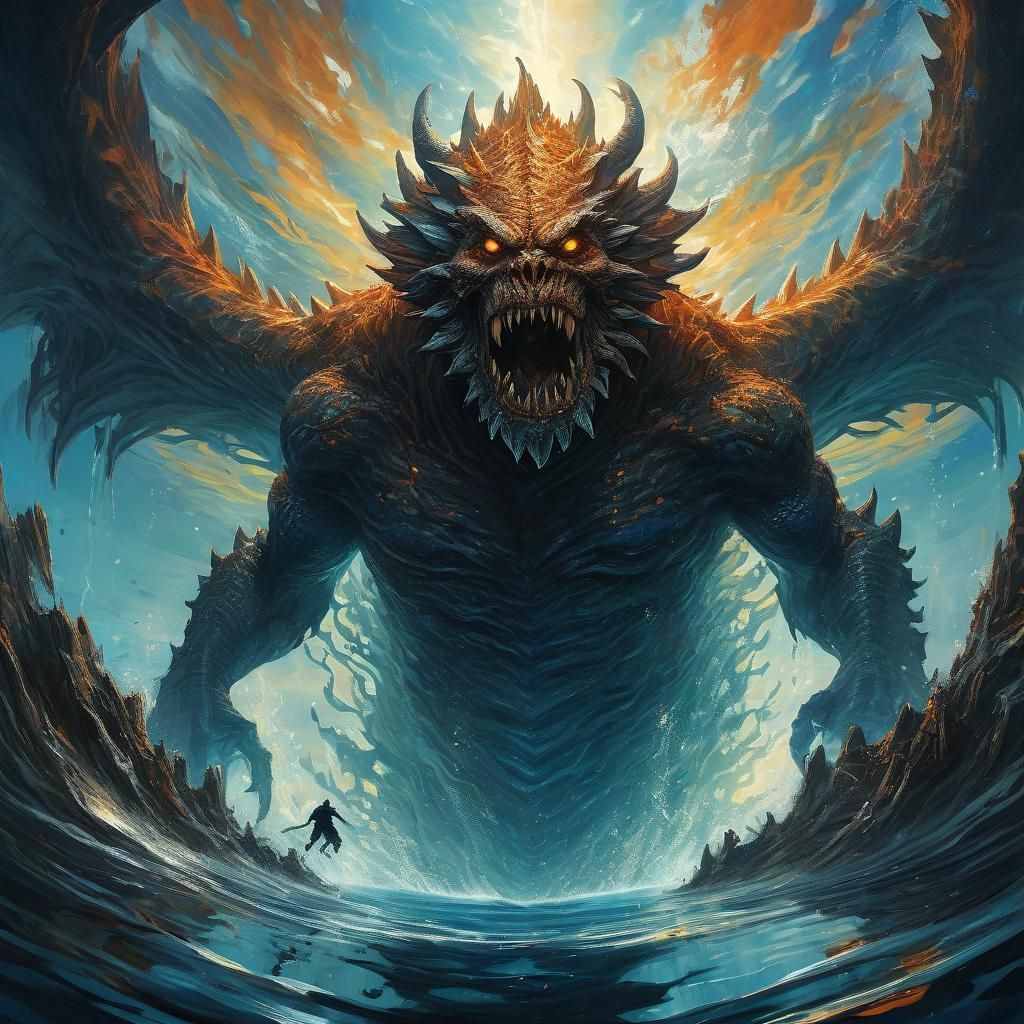 Terrifying Monster Rises from the Deep: Dark Fantasy Art