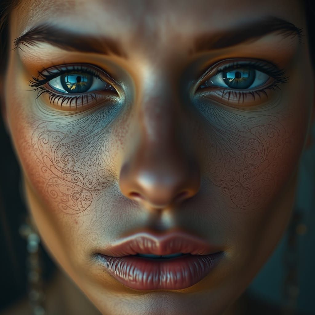 Hyperrealistic Portrait of Womanhood in Intricate Spiral Pat...