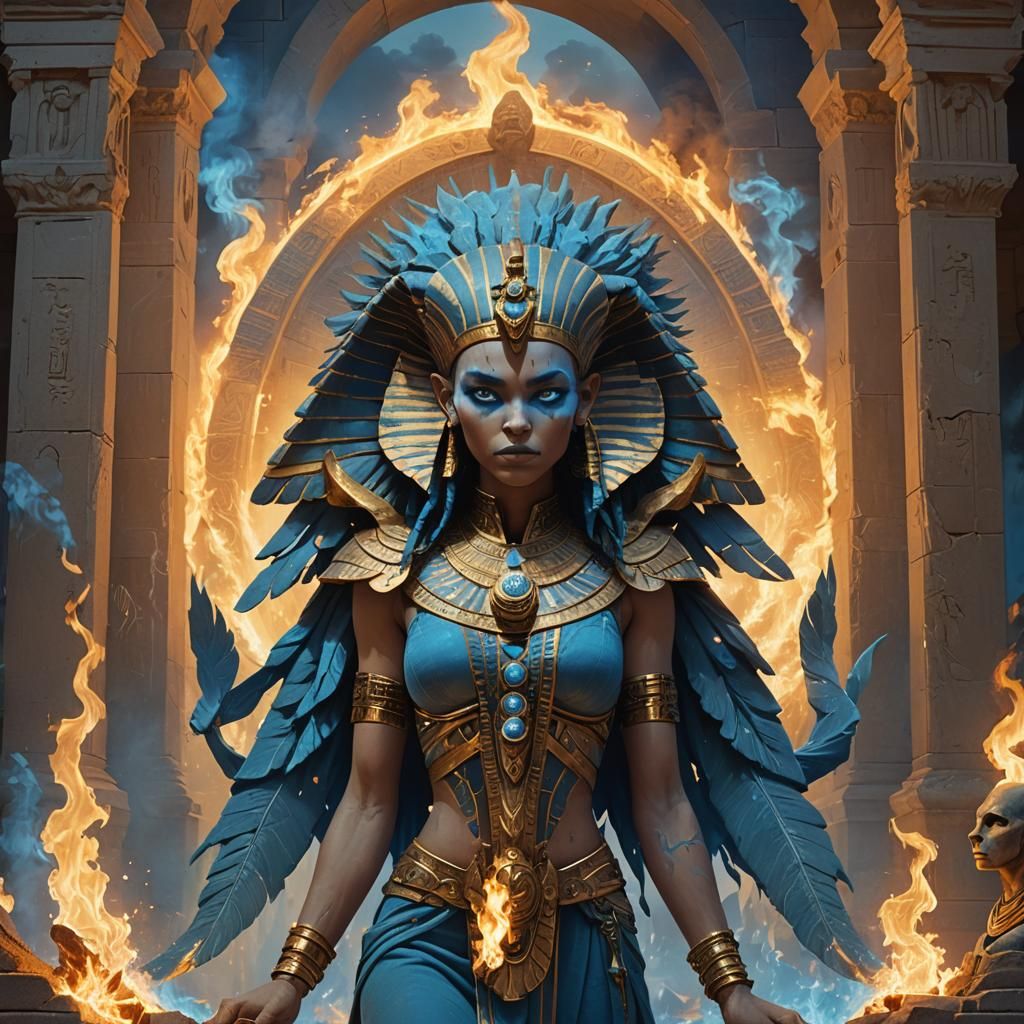 Flaming Sphinx in Tomb, Fantasy Concept Art