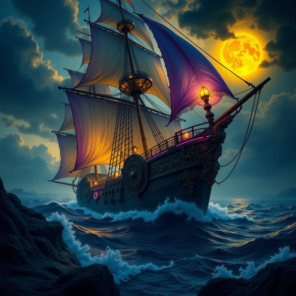 Majestic Sailing Vessel in Dark Fantasy Style